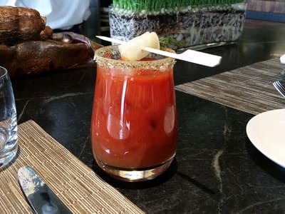 Bloody Mary Cocktail on Marble Table