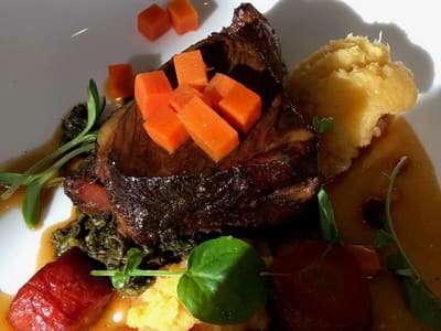 Sunlit Seared Steak with Mash and Carrots