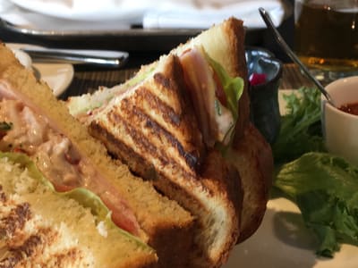 Toasted club sandwich in a café