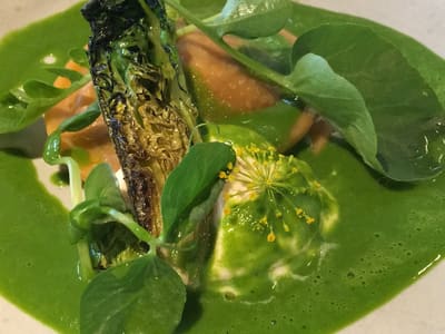 Charred baby romaine in green sauce