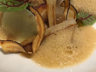 Seared Fish with Foam and Garnishes