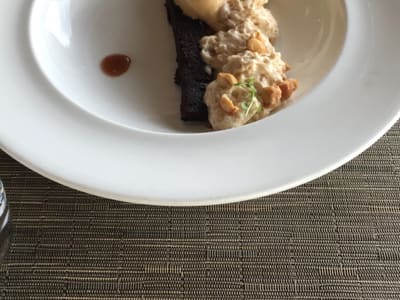 Elegant plated dessert at restaurant table
