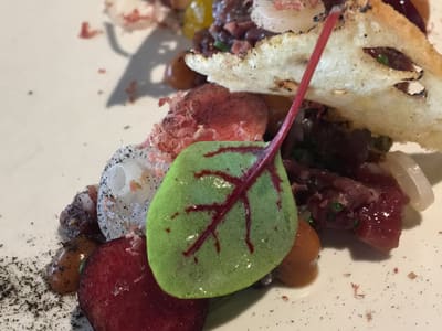 Restaurant Plated Beet Tartare with Microgreens