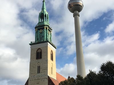 Church and TV Tower in Berlin Square