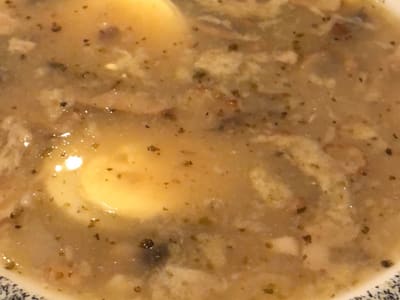 Egg and Mushroom Soup in Restaurant Bowl