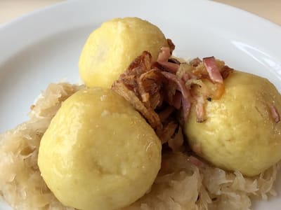 Potato dumplings with sauerkraut in cafe